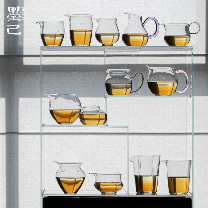 Mo Ji üveg tea ceremóniája készlet: Igazságos teáscsésze, Teás osztó, Egyenlítő csésze, Hőálló boroszilikát üvegből készült teáskészlet