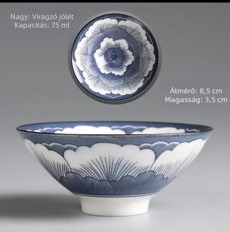 Tang- és Song-dinasztia kék-fehér porcelán teáscsészék és tálak, palotás kerámia teáskészlet