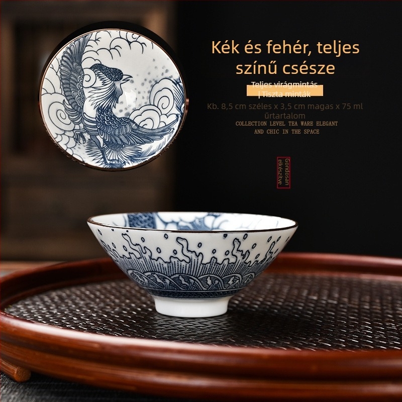Tang- és Song-dinasztia kék-fehér porcelán teáscsészék és tálak, palotás kerámia teáskészlet