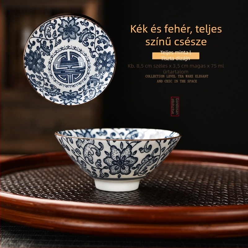 Tang- és Song-dinasztia kék-fehér porcelán teáscsészék és tálak, palotás kerámia teáskészlet