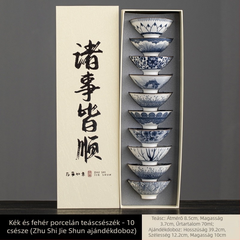 Tang- és Song-dinasztia kék-fehér porcelán teáscsészék és tálak, palotás kerámia teáskészlet