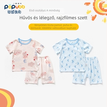 Pamutból készült uniszex babapijamaszett, rövid ujjú felsővel és rövidnadrággal, nyári otthoni viselet