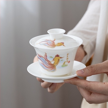Teáskészlet tejfehér jade-ból, bőr dobozban, fehér porcelán Kung-Fu teáskészlet ajándékdobozban