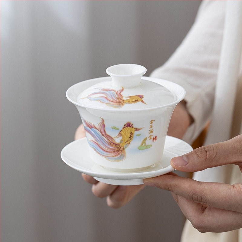 Teáskészlet tejfehér jade-ból, bőr dobozban, fehér porcelán Kung-Fu teáskészlet ajándékdobozban