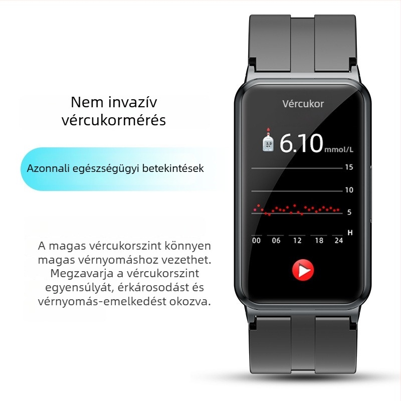 2024 új okosóra Bluetooth-kapcsolattal, pulzusmérés és alvásfigyelés, nem invazív vércukor- és oxigénmonitorozás