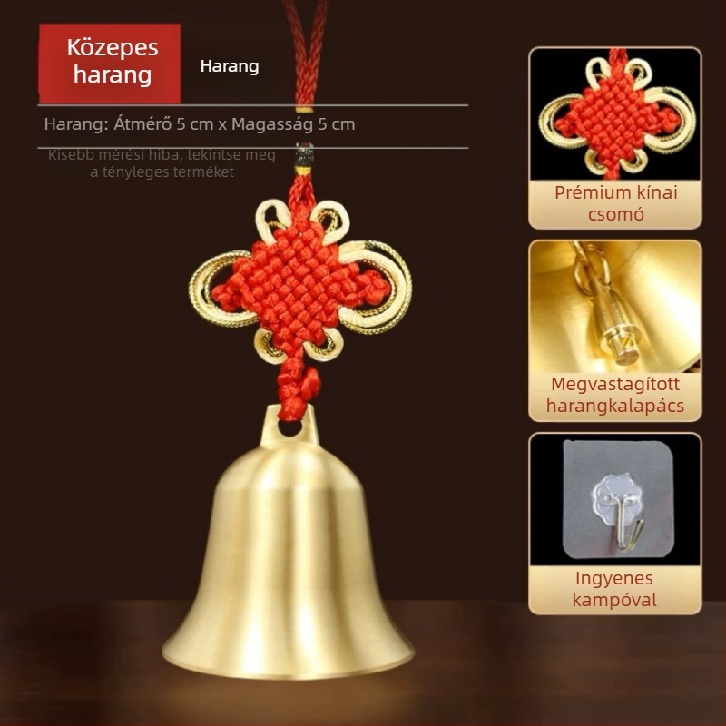 Új sárgaréz harang medál kínai csomóval otthoni feng shui dekoráció