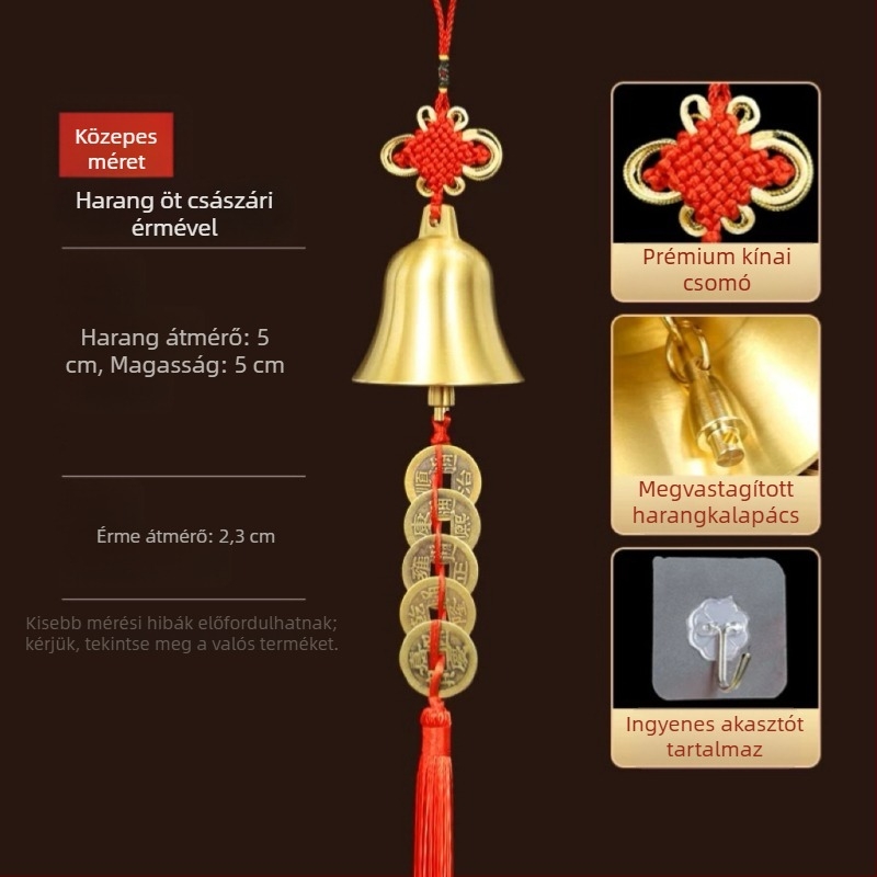 Új sárgaréz harang medál kínai csomóval otthoni feng shui dekoráció