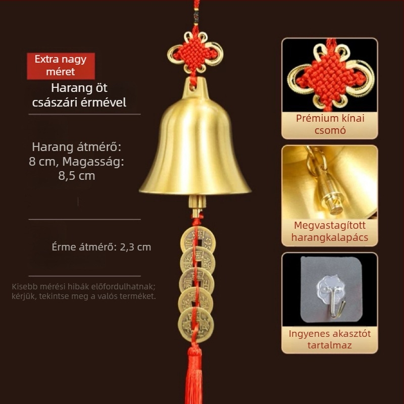Új sárgaréz harang medál kínai csomóval otthoni feng shui dekoráció