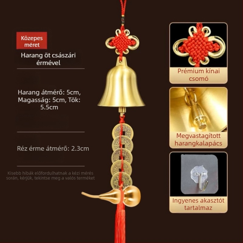 Új sárgaréz harang medál kínai csomóval otthoni feng shui dekoráció