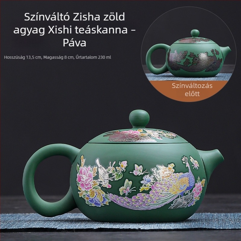Fengming lila agyag teáskanna, színváltó, motívum Dragon és Főnix, kerámia, retro stílus