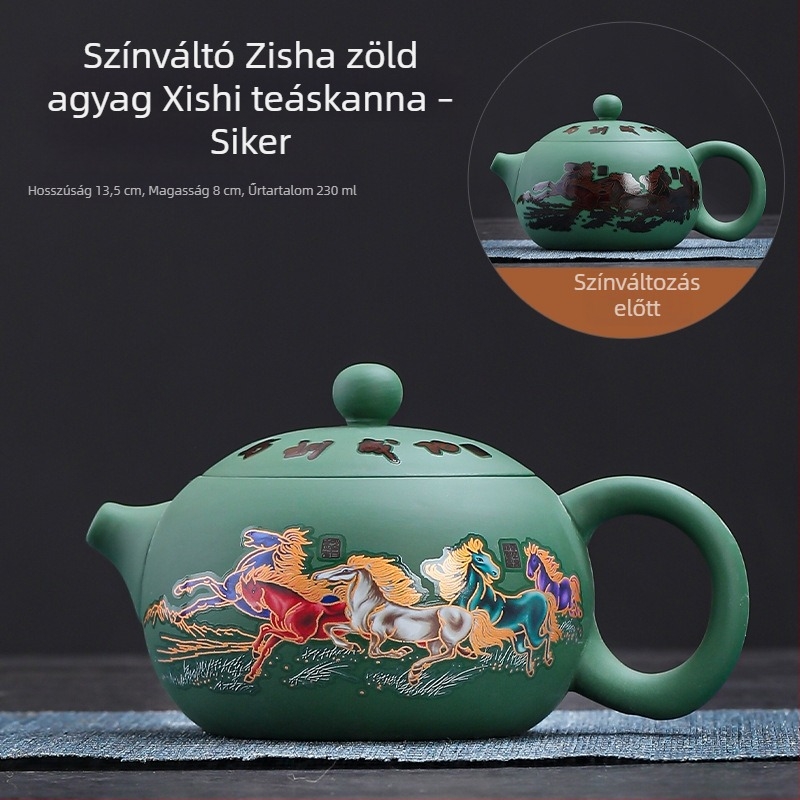 Fengming lila agyag teáskanna, színváltó, motívum Dragon és Főnix, kerámia, retro stílus