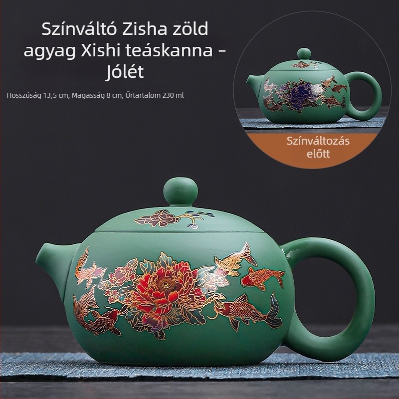 Fengming lila agyag teáskanna, színváltó, motívum Dragon és Főnix, kerámia, retro stílus