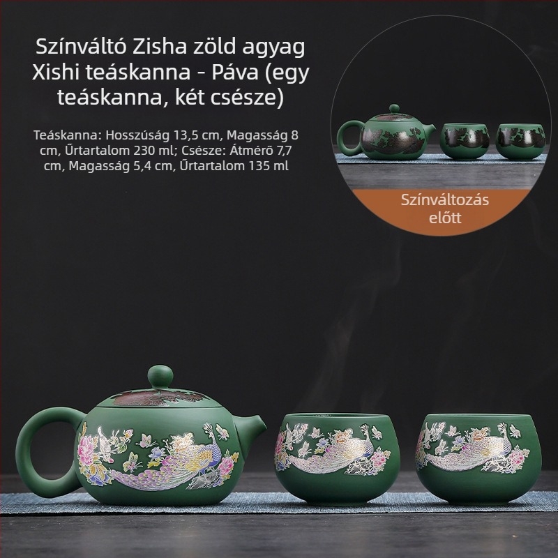 Fengming lila agyag teáskanna, színváltó, motívum Dragon és Főnix, kerámia, retro stílus