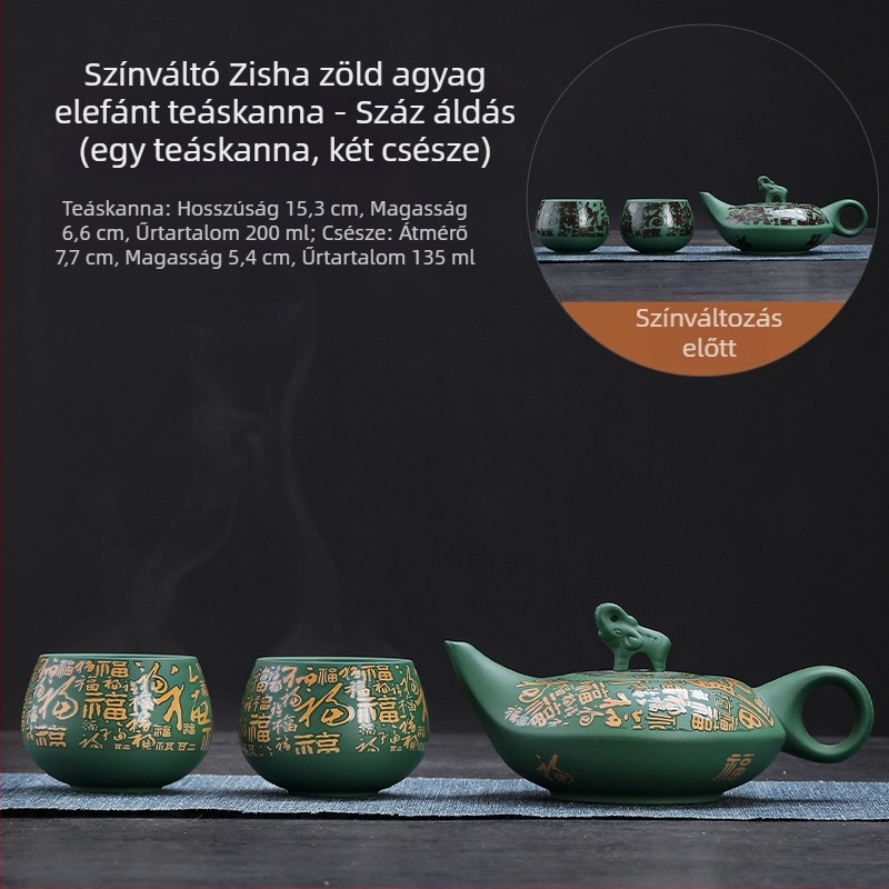 Fengming lila agyag teáskanna, színváltó, motívum Dragon és Főnix, kerámia, retro stílus
