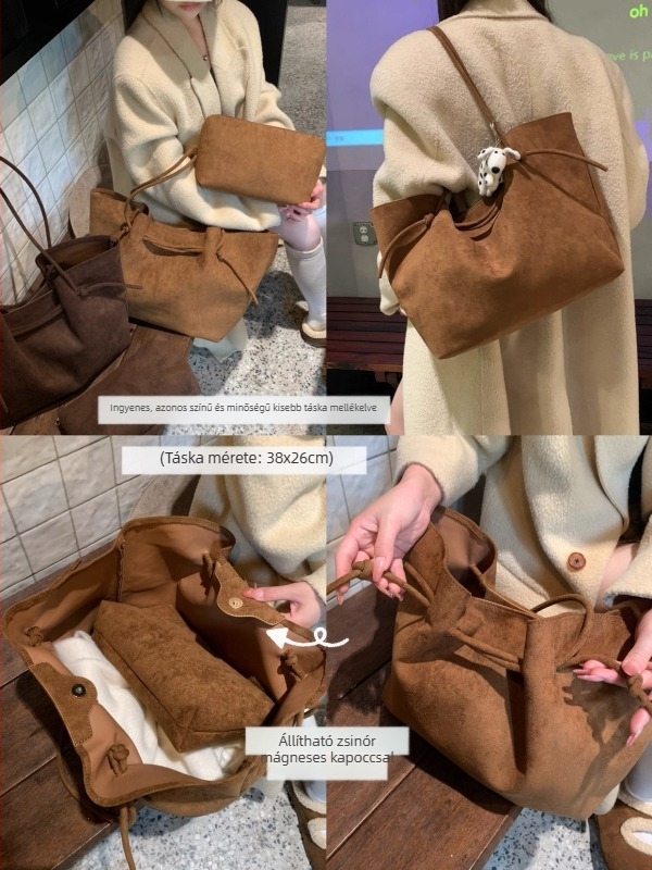 Női velúr tote táska, nagy kapacitású, vintage retro stílus, mindennapi használatra