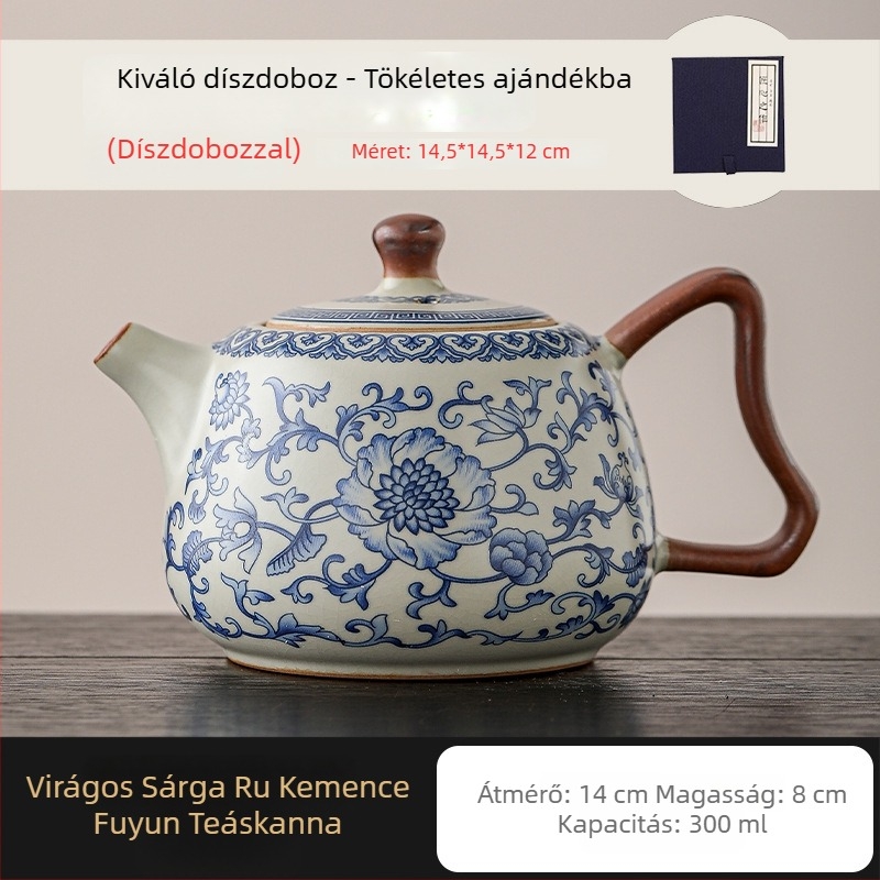 Ru Kiln kék-fehér lótusz teáskanna, kerámia gömbszűrővel, Kung Fu teáskészlet otthoni használatra, teáscsésze egy személyre