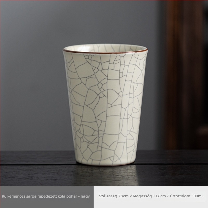Ru Kiln porceláncsésze - nagy kapacitású csésze teához, vízhez és italokhoz, kék-fehér mintával