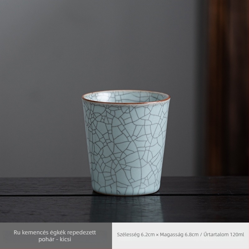 Ru Kiln porceláncsésze - nagy kapacitású csésze teához, vízhez és italokhoz, kék-fehér mintával