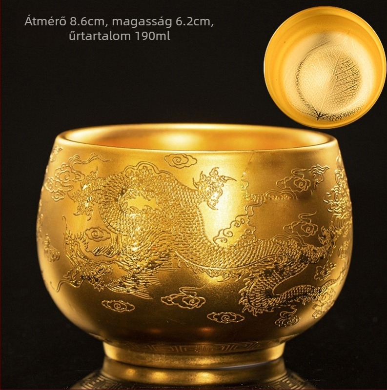 Huang Jianpeng – kézzel készített aranyozott teáscsésze Dragonfish Master motívummal, magas minőségű porcelánból készült Kung Fu teáskészlet