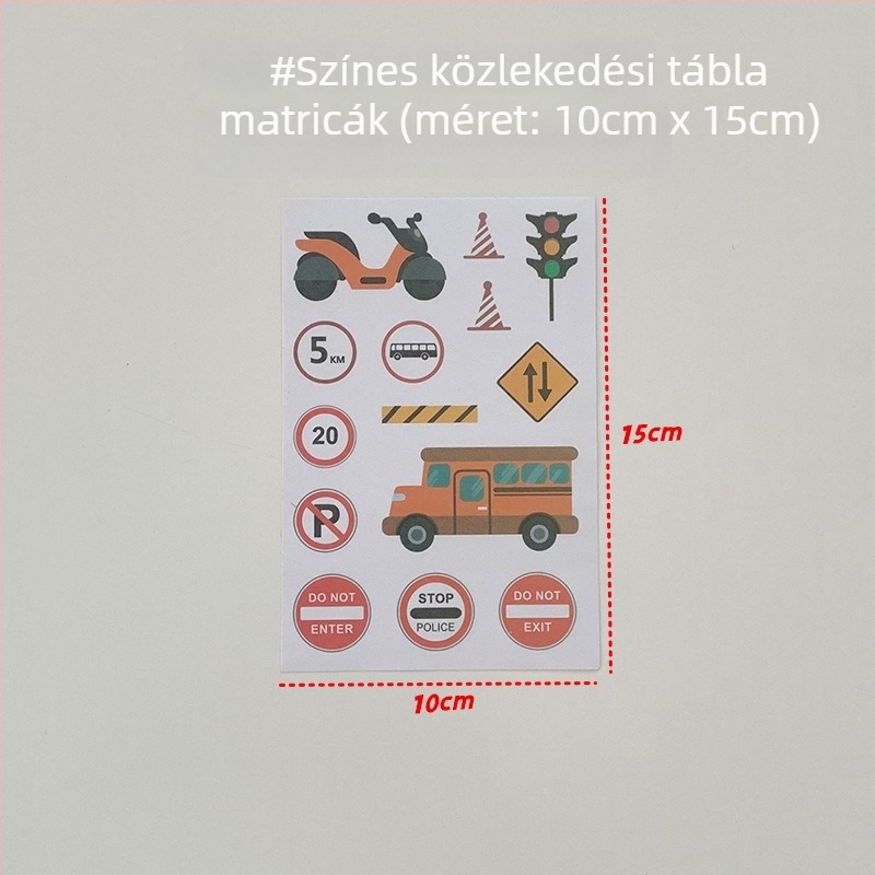 Gyerekeknek szóló mini út- és parkolópálya készlet parkolóhely jelölő matricás szalaggal