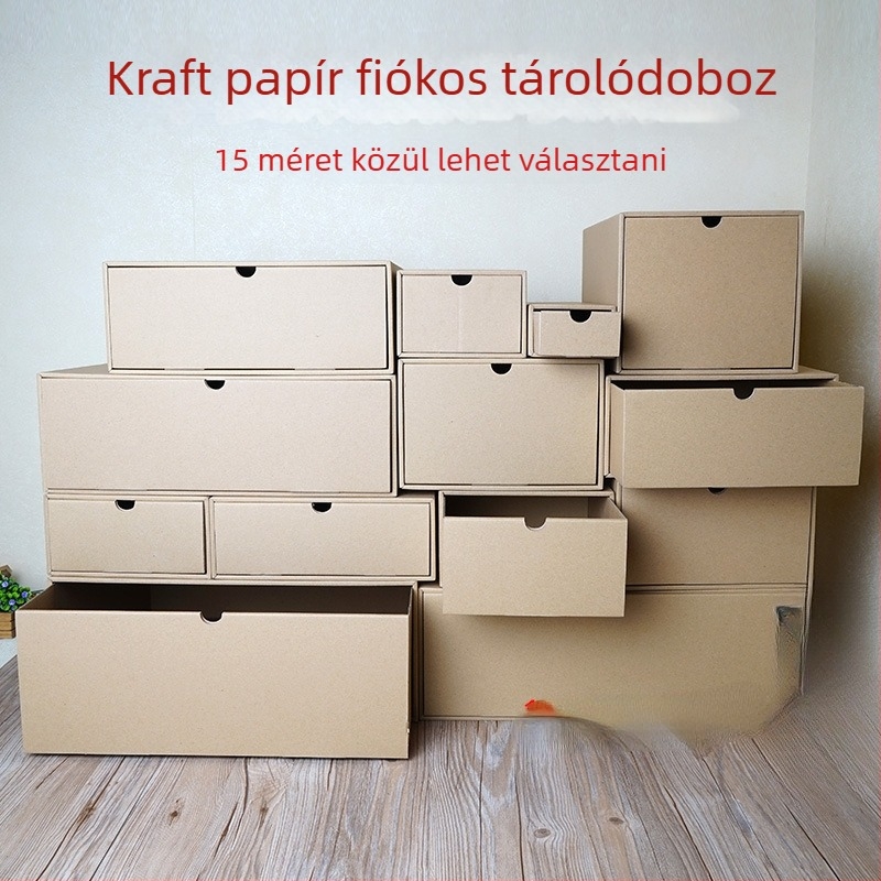 Kraft papír tároló doboz, kihúzható fiókkal, irodai dokumentumok, cipők és ruhák számára
