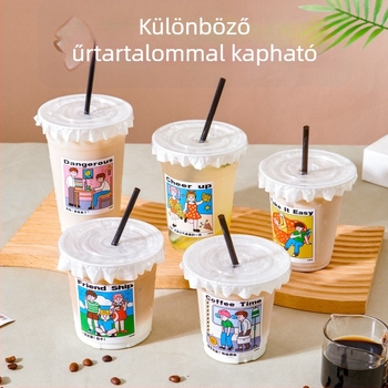 Áttetsző, egyszer használatos pohár fedővel tejes tea és hideg italokhoz, PET műanyag
