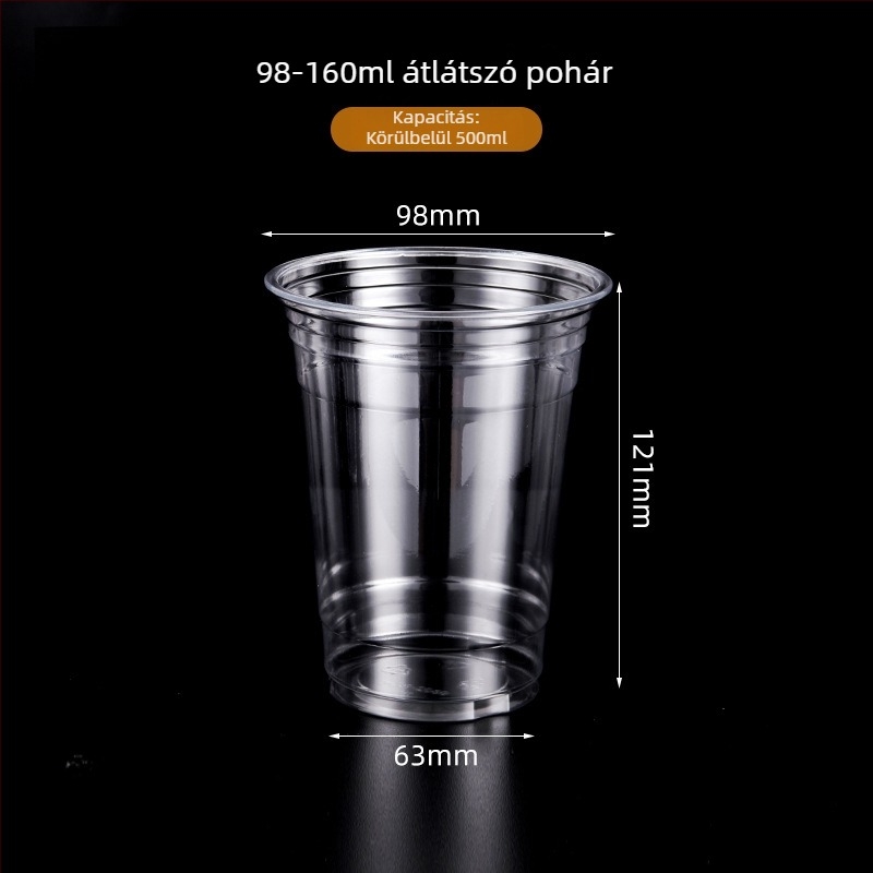 Áttetsző, egyszer használatos pohár fedővel tejes tea és hideg italokhoz, PET műanyag