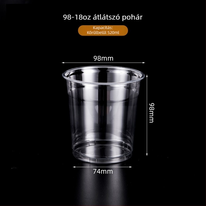 Áttetsző, egyszer használatos pohár fedővel tejes tea és hideg italokhoz, PET műanyag