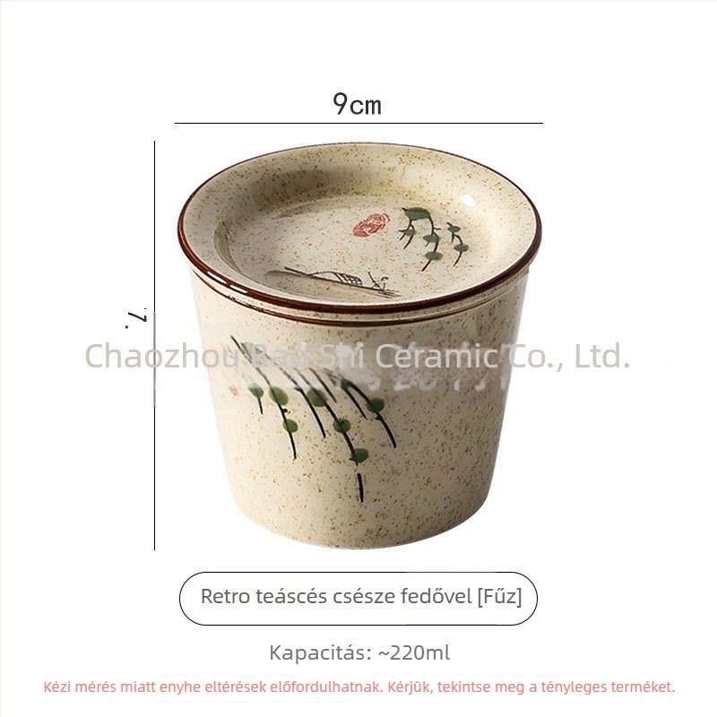 Kézzel festett japán stílusú choko teáscsésze tányérral és fedővel, kék-fehér kerámia Gong Fu tea kóstoláshoz