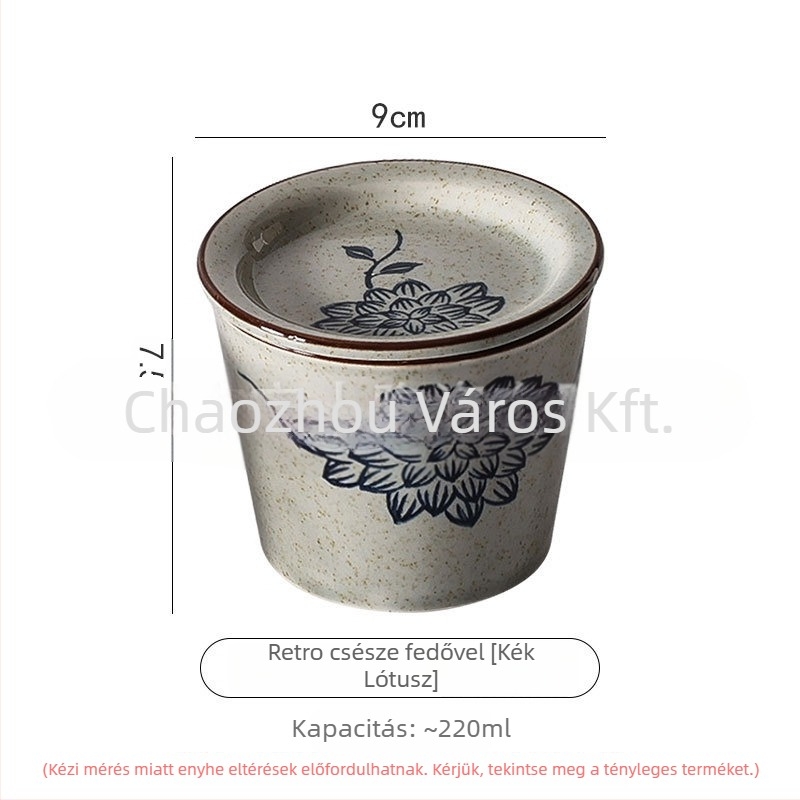 Kézzel festett japán stílusú choko teáscsésze tányérral és fedővel, kék-fehér kerámia Gong Fu tea kóstoláshoz