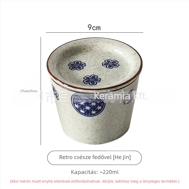Kézzel festett japán stílusú choko teáscsésze tányérral és fedővel, kék-fehér kerámia Gong Fu tea kóstoláshoz