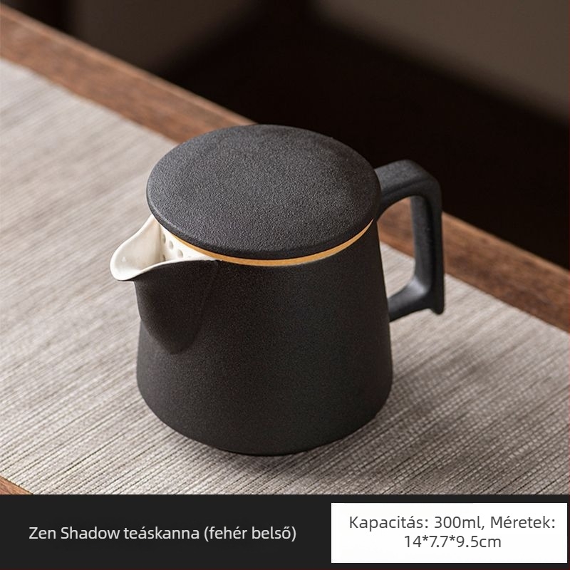 Fekete kerámia teáskanna tea- és víz elválasztással, egyszerű dizájn, nagy kapacitású Gongfu teáskészlet
