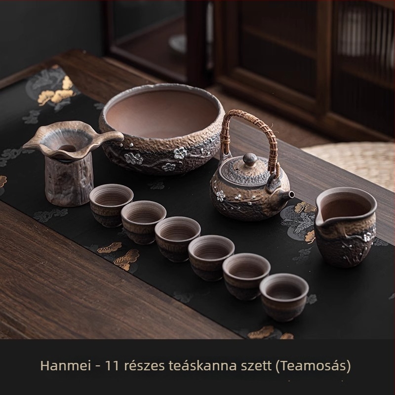 Retro kerámia Kung-Fu teáskészlet háztartási használatra, fedéllel ellátott tál és teáskanna fogantyúval, 6 személyes, vendégeknek és irodának