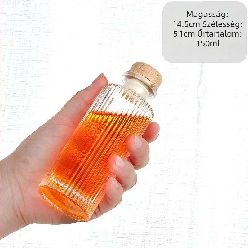 Gyémántmintás üveg, zárható házi gyümölcsbornak, kis üres üveg adagoláshoz és hideg kivonáshoz aromaterápiához