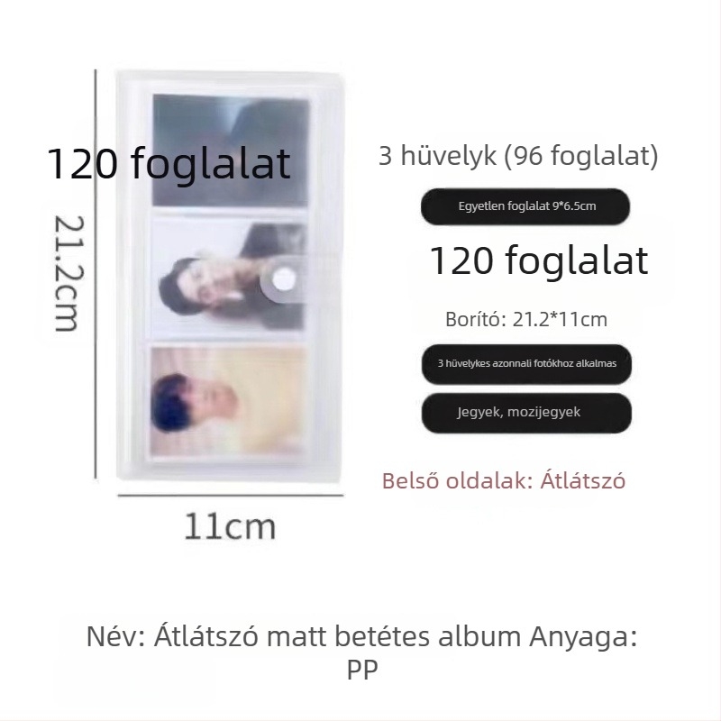 Átlátszó fényképalbum beillesztett oldalakkal idol fotókhoz, rácsos elrendezésben, A5 méret