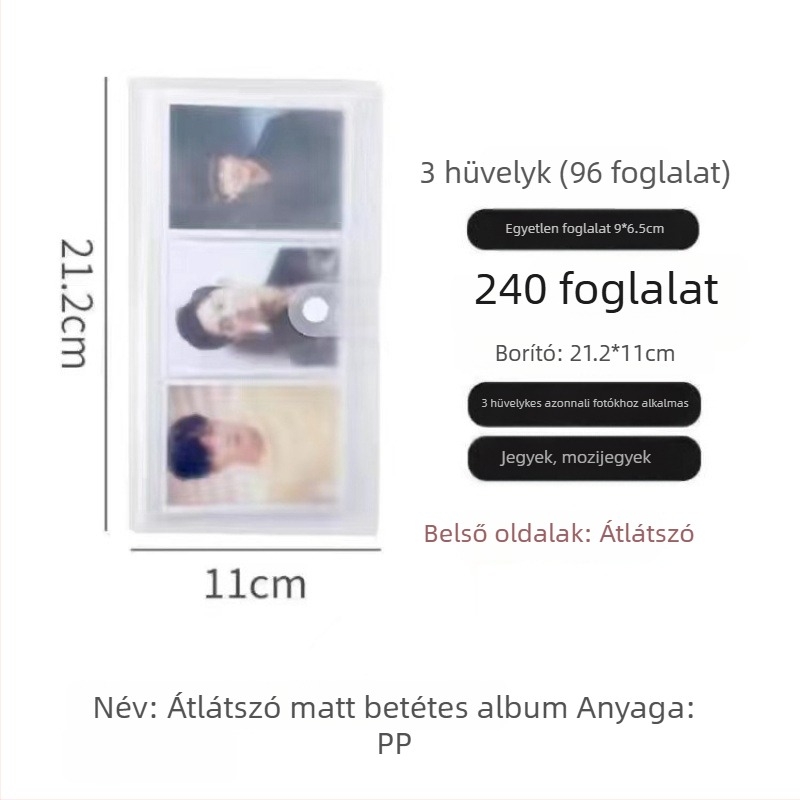 Átlátszó fényképalbum beillesztett oldalakkal idol fotókhoz, rácsos elrendezésben, A5 méret