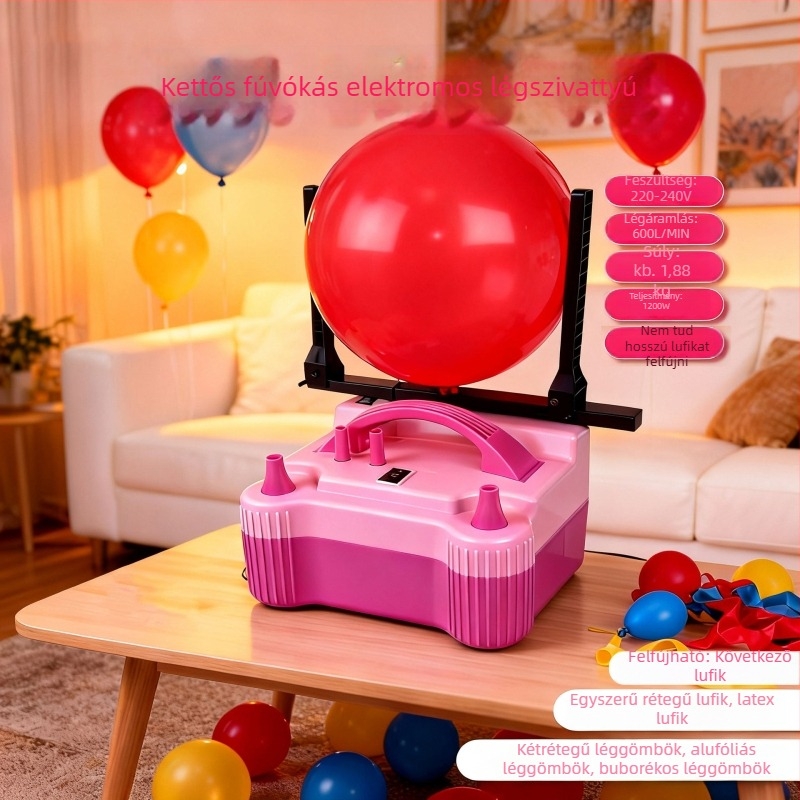 Elektromos felfújó pumpa lufikhoz, levegőhengerrel