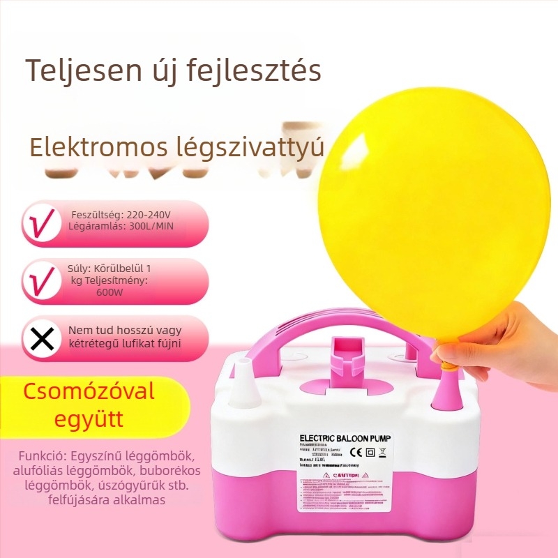 Elektromos felfújó pumpa lufikhoz, levegőhengerrel