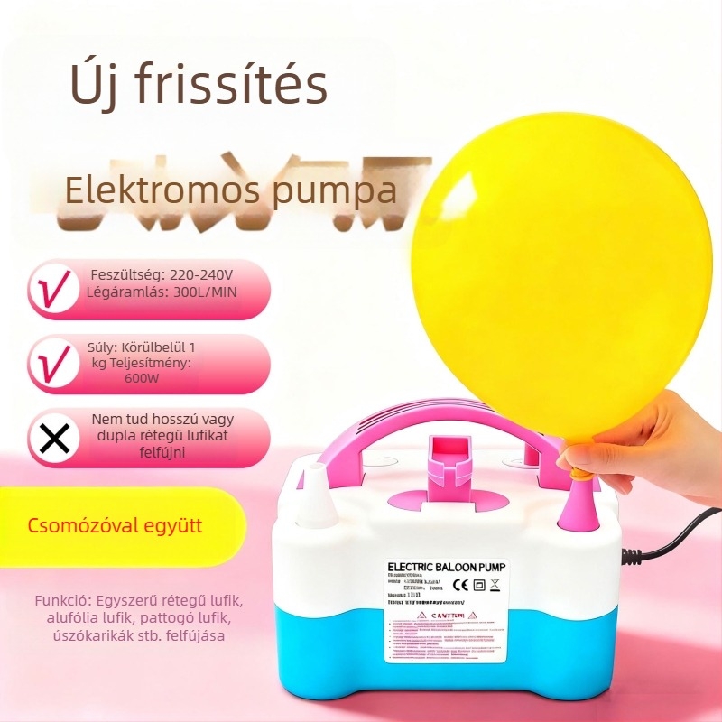 Elektromos felfújó pumpa lufikhoz, levegőhengerrel