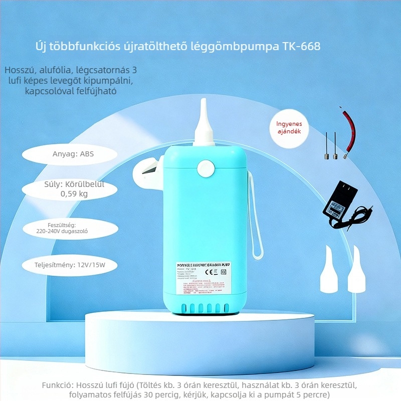 Elektromos felfújó pumpa lufikhoz, levegőhengerrel