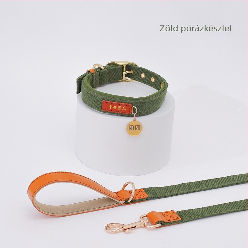 Közepes és nagy testű kutyák nyakörve azonosító címkével és pórázzal, corgi-stílusban