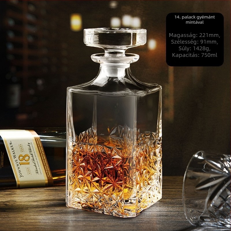 Skandináv stílusú kristályüvegből készült whisky-dekanter, átlátszó üveg, 750 ml