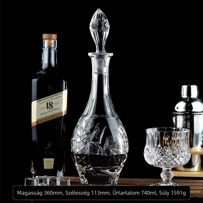 Skandináv stílusú kristályüvegből készült whisky-dekanter, átlátszó üveg, 750 ml