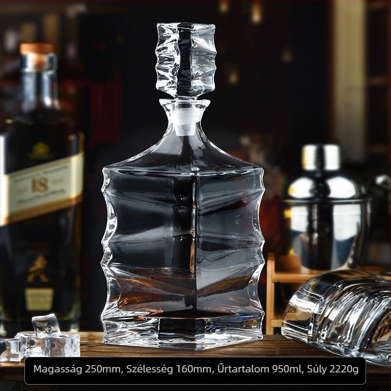 Skandináv stílusú kristályüvegből készült whisky-dekanter, átlátszó üveg, 750 ml