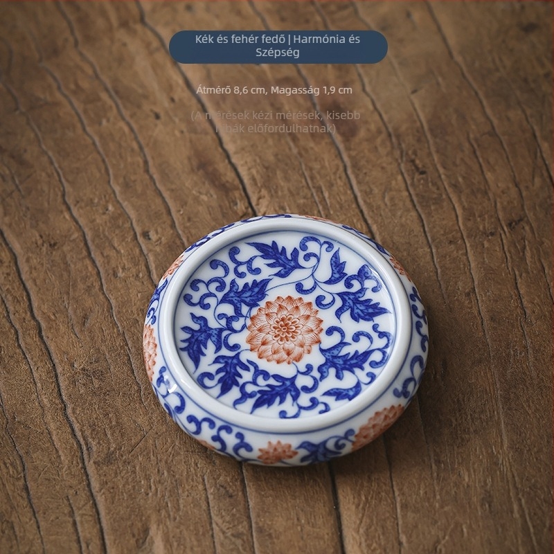 Kerámia kék-fehér fedő tartó teáskannához, vintage kézzel készített díszítő kiegészítő a tea ceremóniához otthon