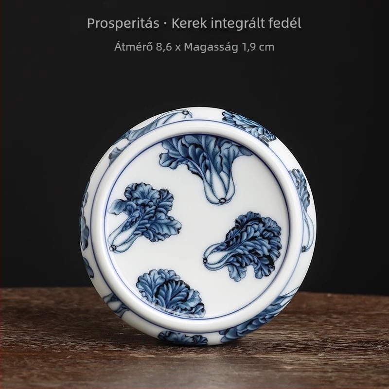 Kerámia kék-fehér fedő tartó teáskannához, vintage kézzel készített díszítő kiegészítő a tea ceremóniához otthon