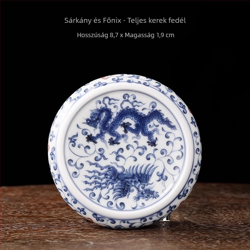 Kerámia kék-fehér fedő tartó teáskannához, vintage kézzel készített díszítő kiegészítő a tea ceremóniához otthon