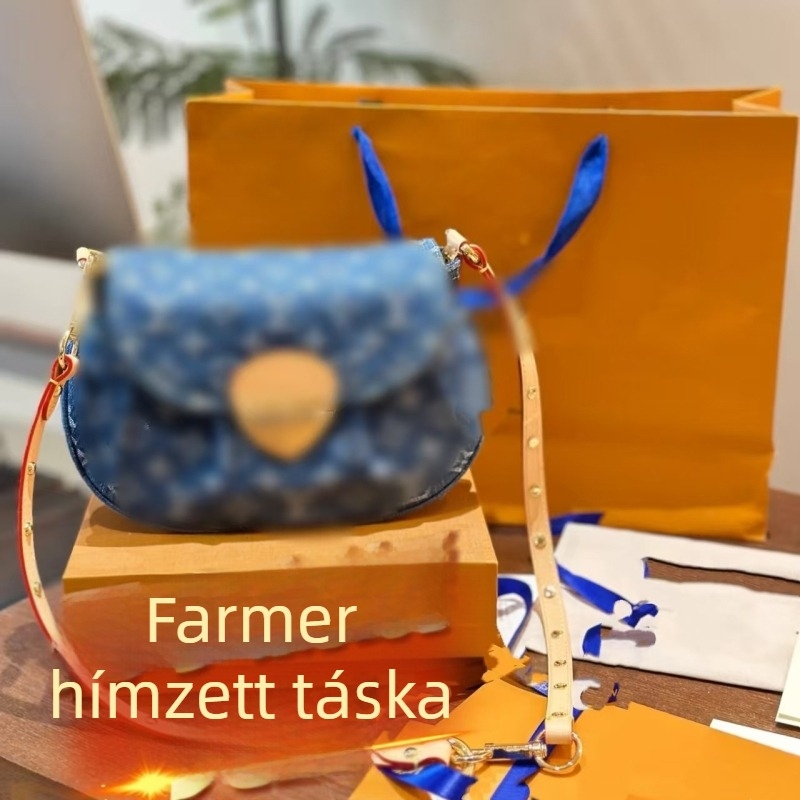 Új, kiváló minőségű mosott denim dumpling formájú táska, egy vállon átvethető, vintage stílus