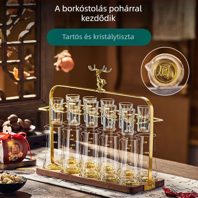 Luxus kínai stílusú likőrös pohár készlet esküvőkre és otthoni használatra, sárkány és Főnix motívummal