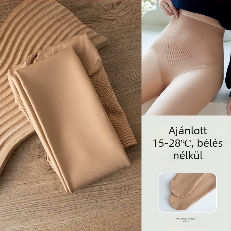Bőrszínű fleece-béléssel ellátott harisnyanadrág, plusz méret, ősz-télre